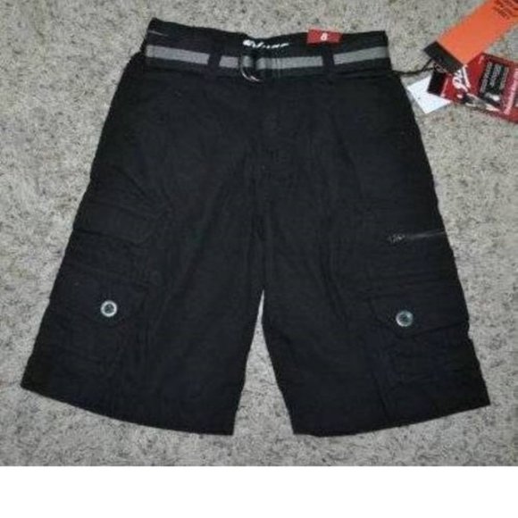 *Cargo Shorts Adjustable Waist sz 18 Plugg Trekker Black Belted 8 Pockets Boys - Picture 2 of 6